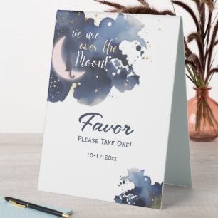We are over the moon baby shower blue favour