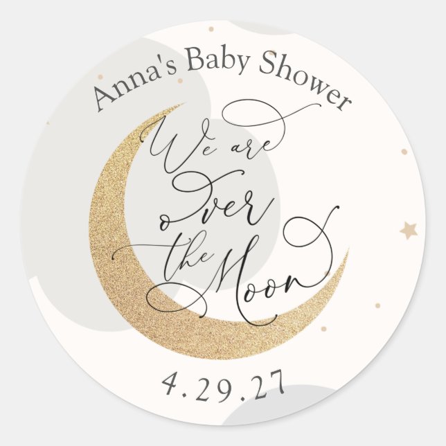 We Are Over the Moon Baby Shower Classic Round Sticker (Front)