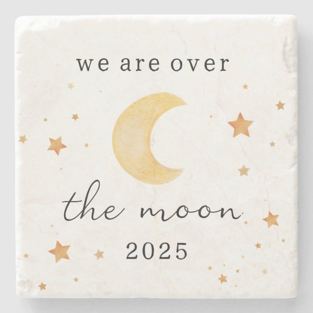 “We are over the moon” Baby Shower Drink Coaster (Front)