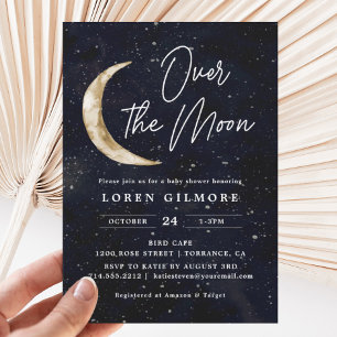 We Are Over The Moon Baby Shower   Space Invitation