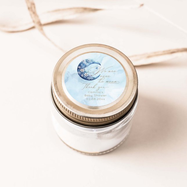 We Are Over The Moon Boy Baby Shower  Classic Round Sticker (Creator Uploaded)