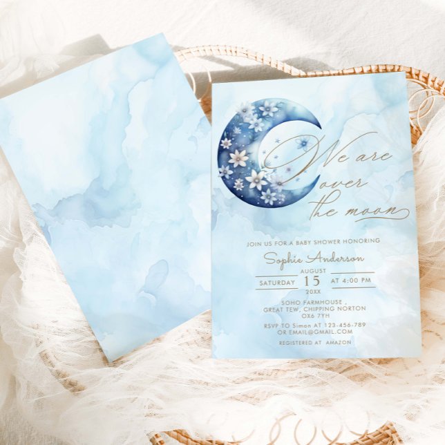 We Are Over The Moon Boy Baby Shower Invitation (Creator Uploaded)