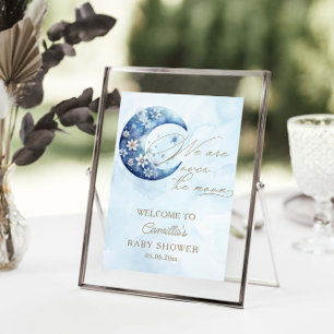 We Are Over The Moon Boy Baby Shower  Poster