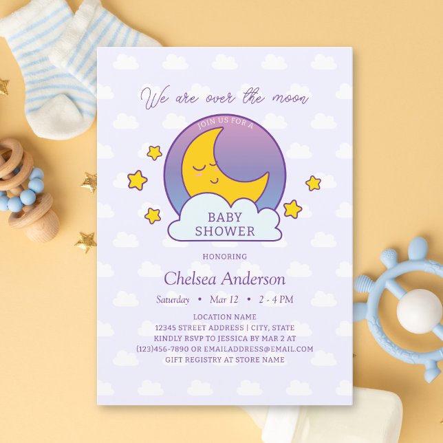 We Are Over the Moon Gender Neutral Baby Shower Invitation (Creator Uploaded)