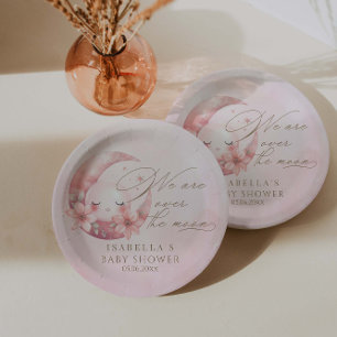 We Are Over The Moon Girl Baby Shower Paper Plate