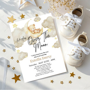 We Are Over The Moon Teddy Bear Baby Shower  Invitation