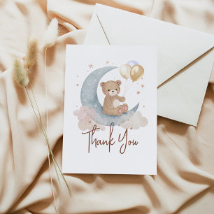 We Are Over The Moon Teddy Bear Baby Shower Thank You Card
