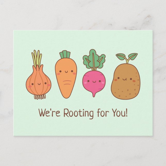 We Are Rooting For You Root Vegetables Funny Pun Postcard (Front)