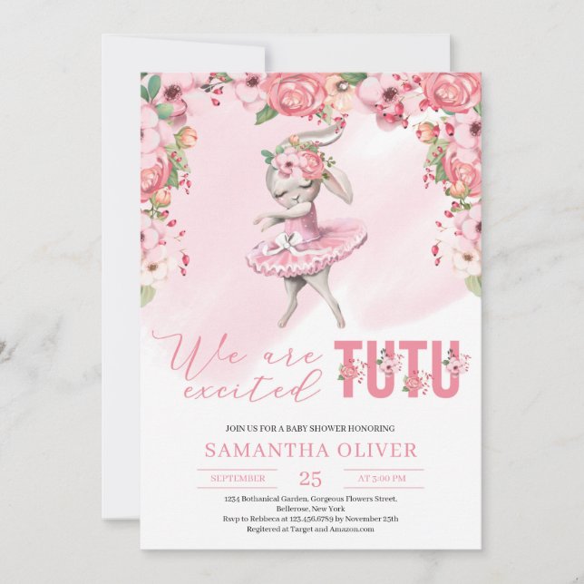 We are tutu excited bunny floral girl Baby Shower Invitation (Front)