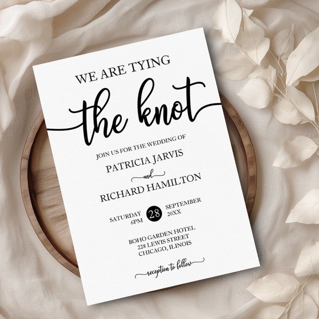 We Are Tying The Knot Chic Calligraphy Wedding Invitation (Creator Uploaded)