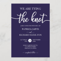 We Are Tying The Knot Chic Navy Blue Wedding