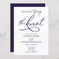 We Are Tying The Knot Navy Blue Script Wedding