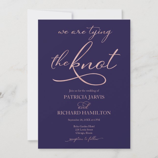 We Are Tying The Knot Rose Gold Foil Wedding Invitation (Front)