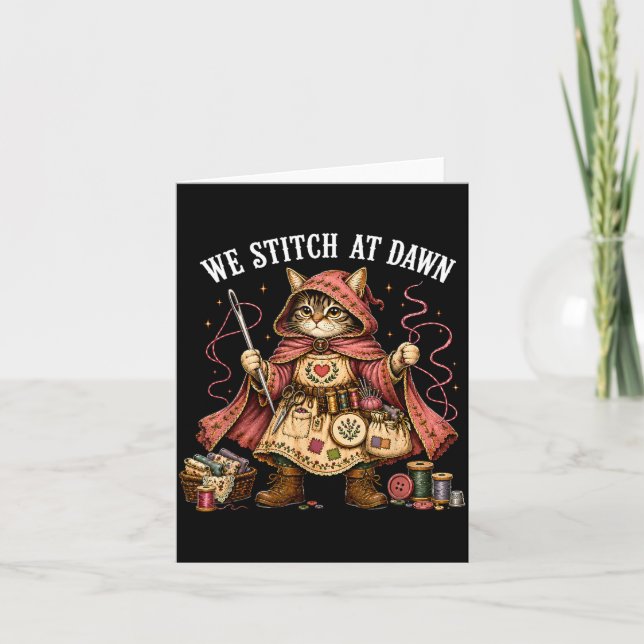 We At Dawn Funny Sewing Quilting Cat Card (Front)