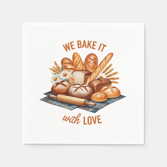 We Bake It With Love – Artisan Bread Napkin (Front)