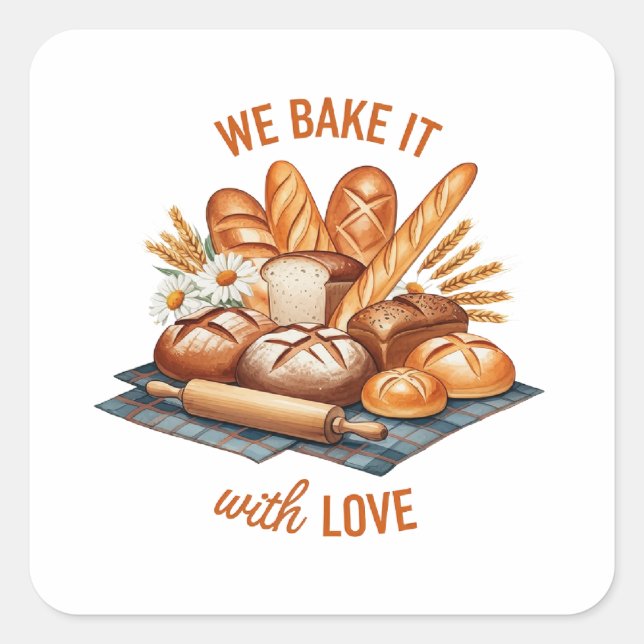 We Bake It With Love – Artisan Bread Square Sticker (Front)