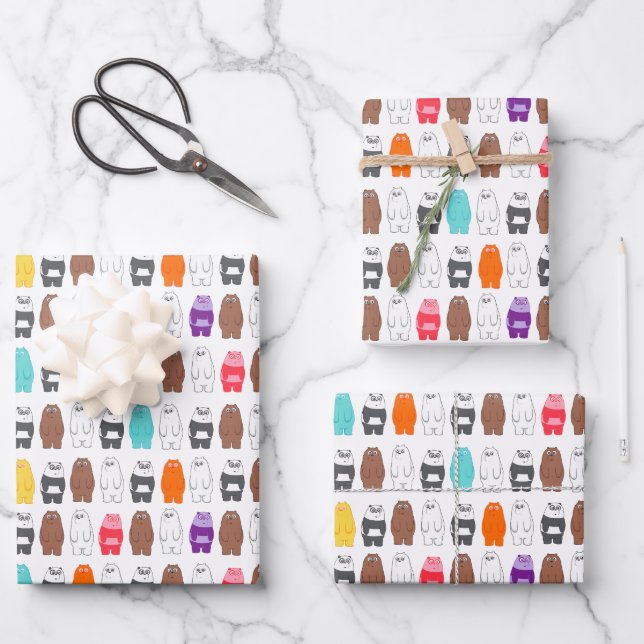 We Bare Bears Colourful Bear Pattern Wrapping Paper Sheet (Front)