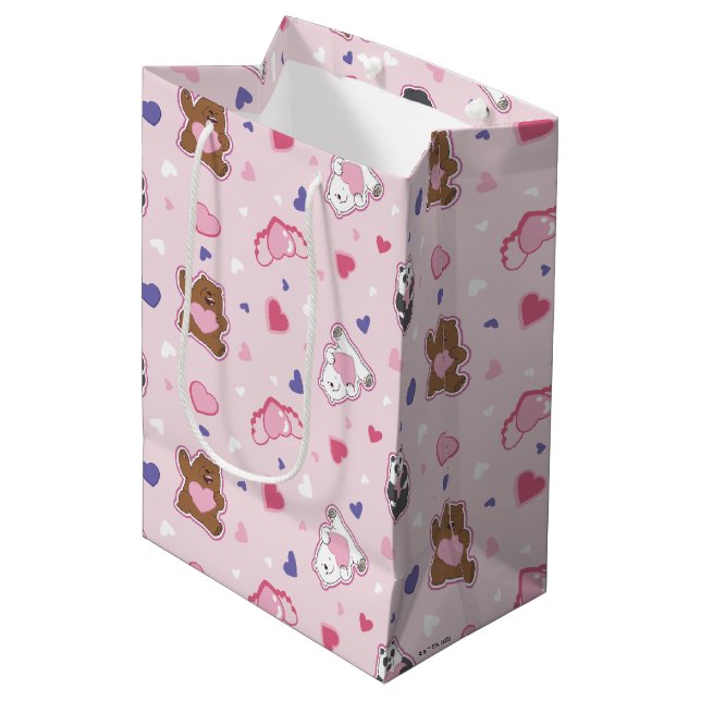 We Bare Bears - Valentine Hearts Pattern Medium Gift Bag (Front Angled)