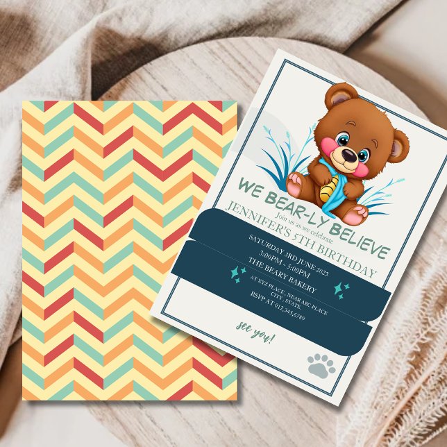 We Bearly Believe - Teddy Bear 5th Birthday Invitation (Creator Uploaded)