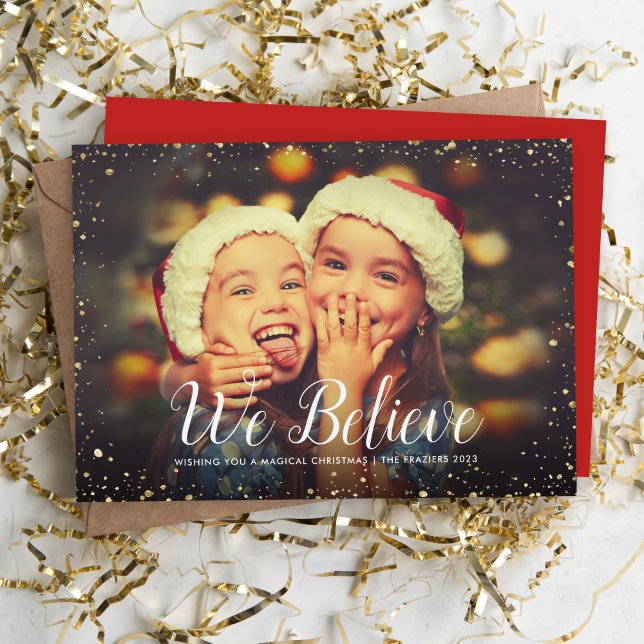 We Believe | Glitz Faux Glitter Photo Overlay Holiday Card (Creator Uploaded)