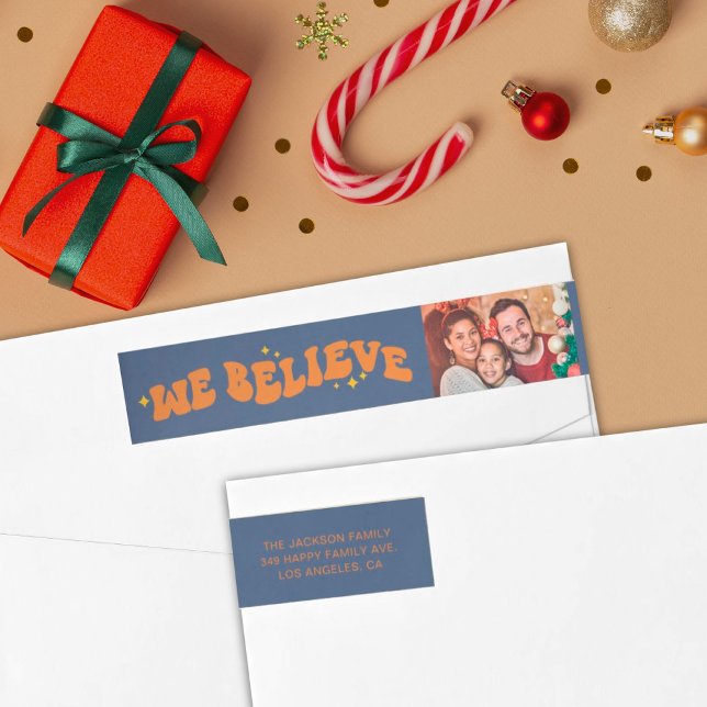 We believe retro vibes Christmas typography photo Wrap Around Label (Creator Uploaded)