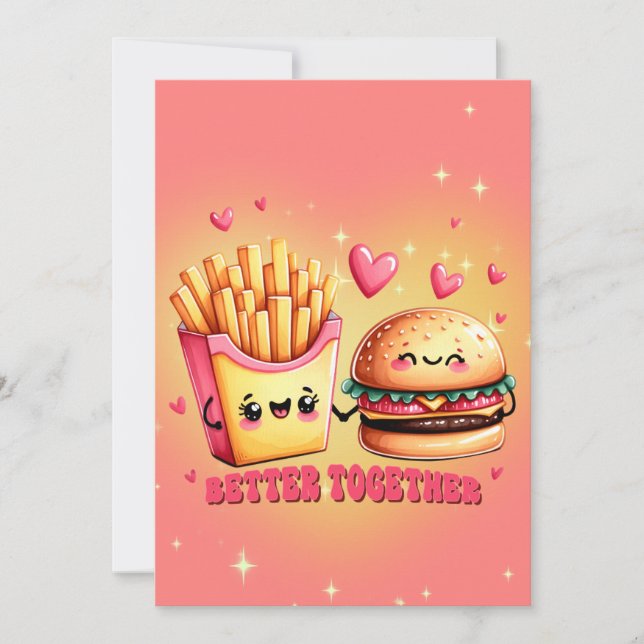 We Belong Together Burger And Fries Love Holiday Card (Front)