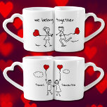 We Belong Together Cute Stick Figures & Names Coffee Mug Set<br><div class="desc">Celebrate your love with this adorable stick figure couple's mug set with heart-shaped handles, perfect for sharing those special moments together. These charming mugs feature a cute stick figure couple holding red heart balloons, symbolising the bond that ties you together, making these mugs an ideal gift for anniversaries, weddings, Valentine's...</div>