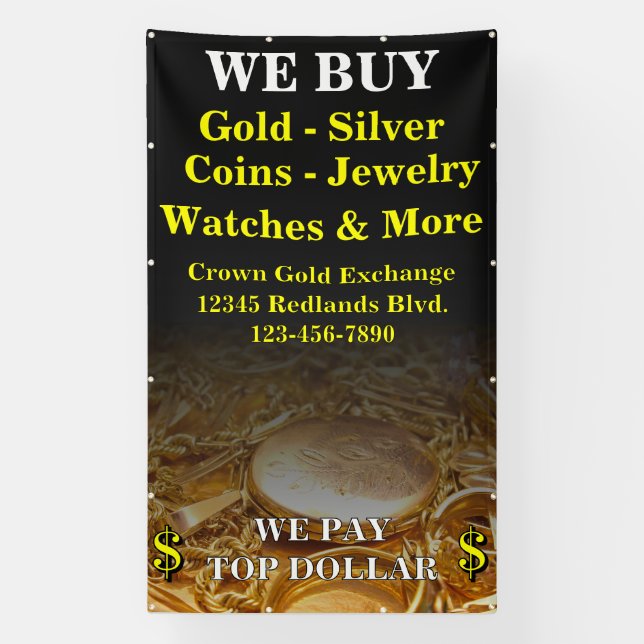 We Buy Gold Silver Coins Jewellery Side Wall  Banner (Vertical)