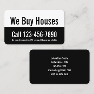 We Buy Houses Black and White Real Estate Investor Business Card