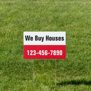 We Buy Houses Black Red White Text Template Garden Sign