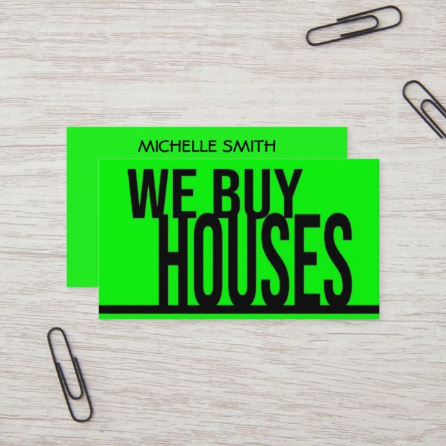 We Buy Houses NEON Green  Business Card (Front/Back In Situ)