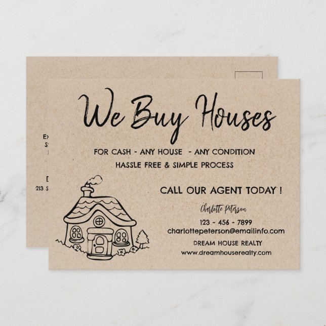 We Buy Houses Real Estate Promotional Kraft Postcard (Front/Back)