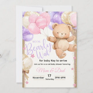 We can Barely Wait Baby Bear Invitation
