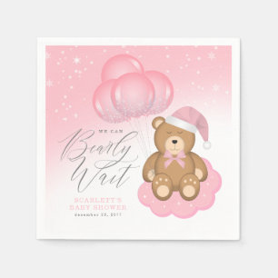 We Can Barely Wait Sleepy Bear Balloon Baby Shower Napkin