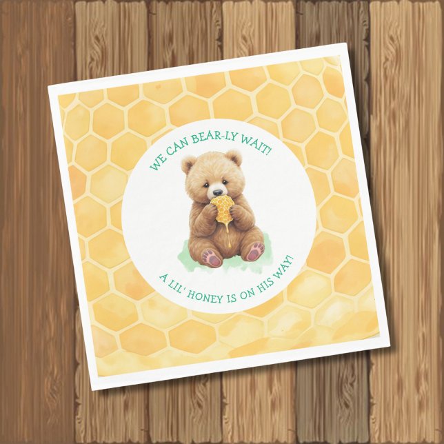 We Can Bear-ly Wait! Bear and Honey Baby Shower Napkin (Creator Uploaded)