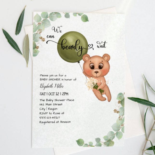 We Can Bearly (Barely) Wait Teddy Bear Baby Shower Invitation (Creator Uploaded)