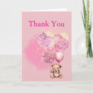 We Can Bearly Pink Balloon Hydrangea Thank You Card