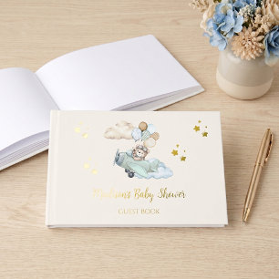 We Can Bearly Wait Aeroplane Baby Shower Boy Guest Book