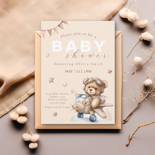 We can bearly wait  aeroplane baby shower invitation (Creator Uploaded)