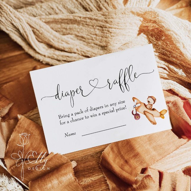 We Can Bearly Wait Aeroplane Bear  Diaper Raffle Enclosure Card (Creator Uploaded)