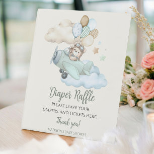 We Can Bearly Wait Aeroplane Blue Boy Diaper Raffl Pedestal Sign