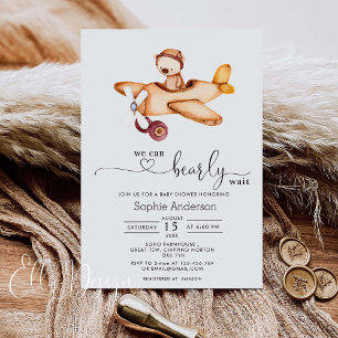 We Can Bearly Wait Aeroplane Teddy Bear Baby Showe Invitation