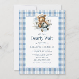 We Can Bearly Wait Airplane Baby Shower Invitation