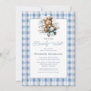 We Can Bearly Wait Airplane Baby Shower  Invitation