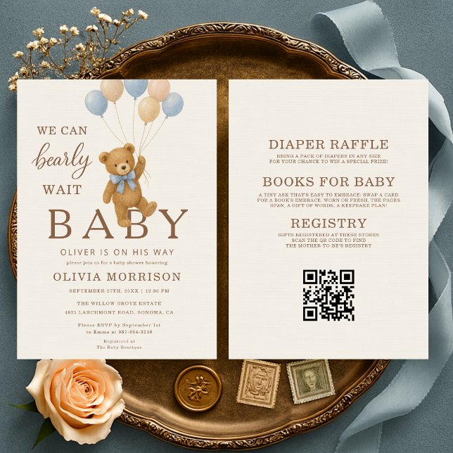 We Can Bearly Wait All in One Baby Boy Shower Invitation (Creator Uploaded)