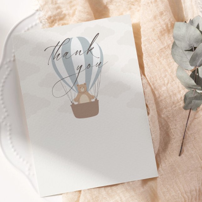 We Can Bearly Wait | Baby Boy Blue Balloon Shower  Thank You Card (Creator Uploaded)