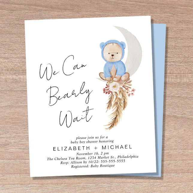 We Can Bearly Wait Baby Boy Couples Shower Invite (Creator Uploaded)