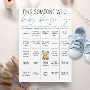We Can Bearly Wait Baby Boy Shower Bingo Game Card