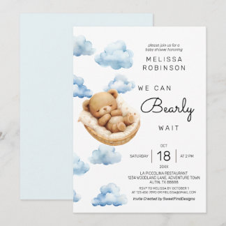 We can bearly wait Baby Boy Shower Invitation
