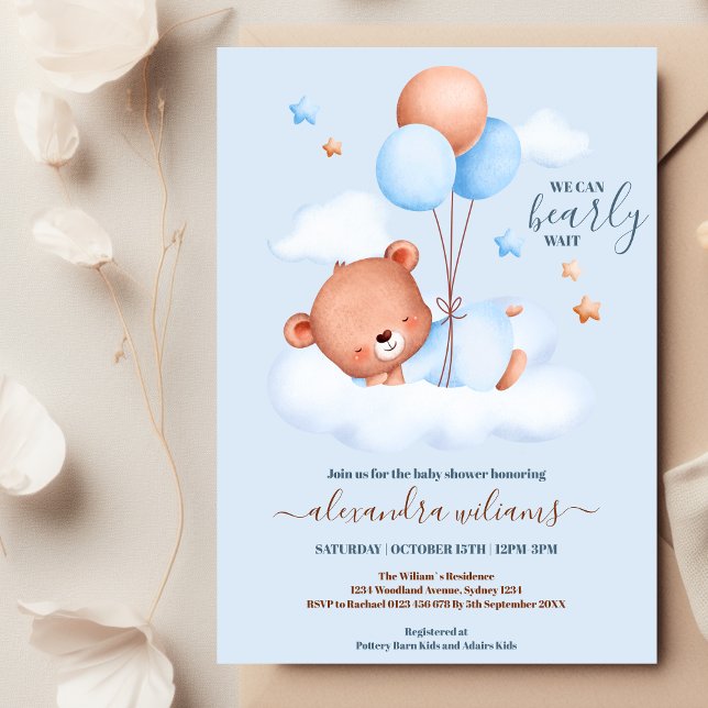 We Can Bearly Wait Baby Boy Shower Invitation (Creator Uploaded)